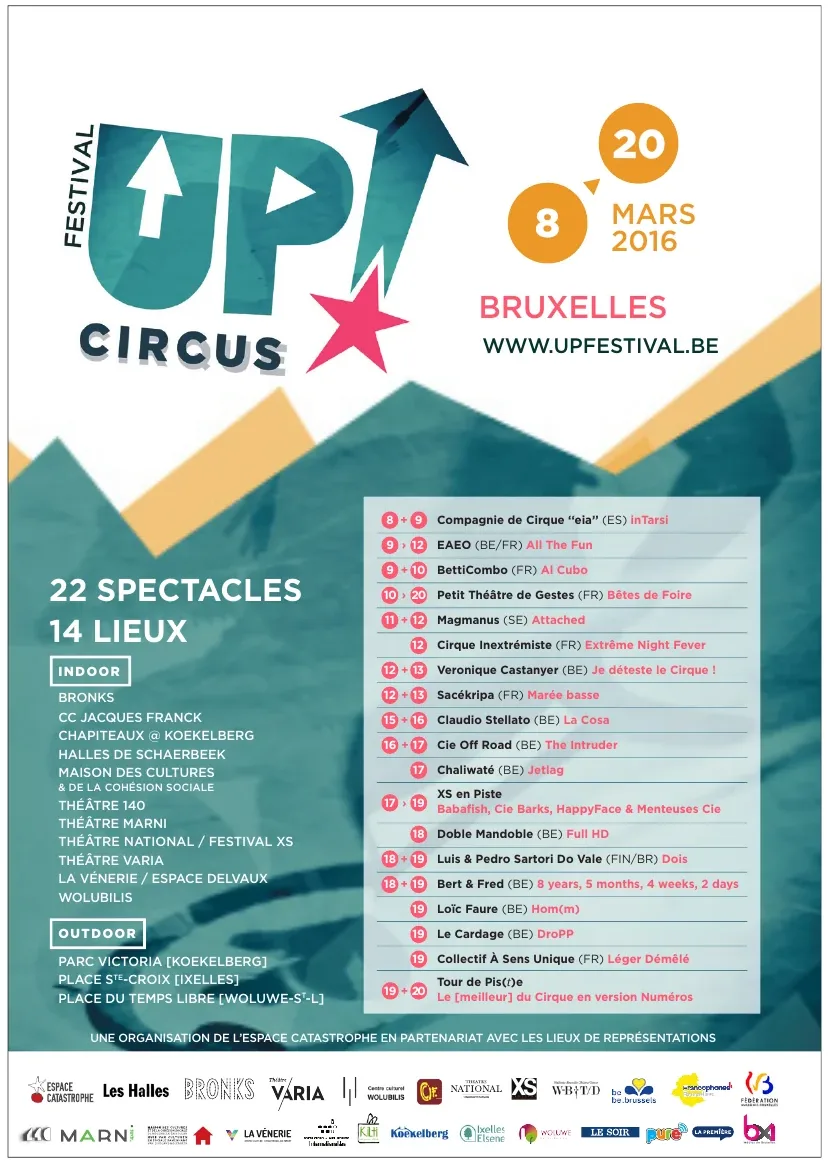 La quatrième de couverture du MAD, supplément du Soir : le programme complet des vingt-deux spectacles et quatorze lieux, en deux colonnes sur fond de montagnes